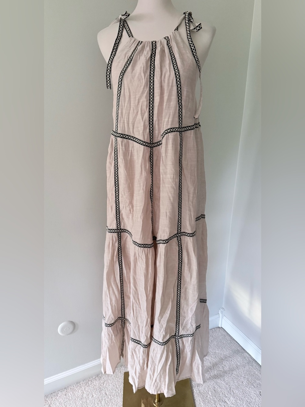 Petal & Pup Woven Tie Shoulder Tiered Maxi Dress Size Small NWOT Boho